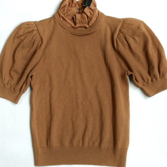 NWT$375 Alice + Olivia Chase Puff-Sleeve Ruffled Neck Wool Shirt Sweater Top XS - Picture 11 of 12